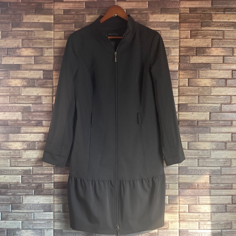 Doncaster Size Medium Black Zip Front Belt Loops Peplum Poly Spandex Coat